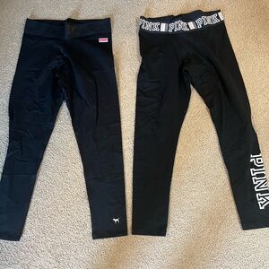 PINK Victoria's Secret Black Athletic Leggings with Patterned Waistband size L